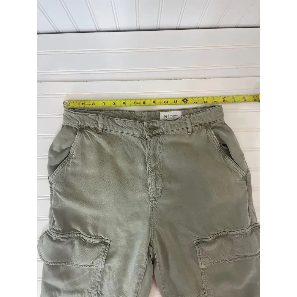 AG Adriano Goldschmied Womens Cargo Pants Khaki Straight Leg Cropped Size 30